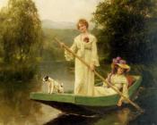 亨利 约翰 耶德 金 : Two Ladies Punting On The River